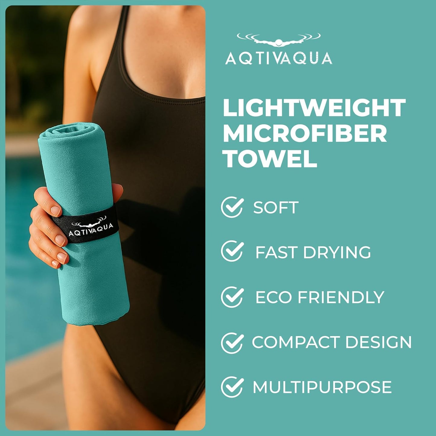 AqtivAqua Quick Dry Towel - Lightweight Microfiber Travel Towel w/Bag - Fast Drying Towel Set for Camping, Beach, Pool, Gym, Backpacking, Sports, Yoga & Swim Use, Hiking (Mint, L:30"x60")