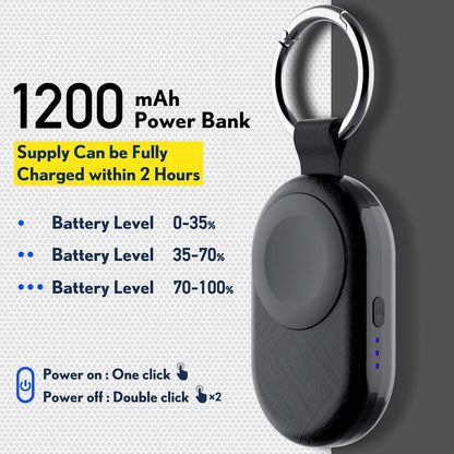 PZOZ Portable Apple Watch Wireless Travel Charger, 1200mAh Power Bank iWatch Fast Charging with Car Keychain, Adapter Compatible with Series Ultra 10 9 8 7 6 5 4 3 2 SE (Black)