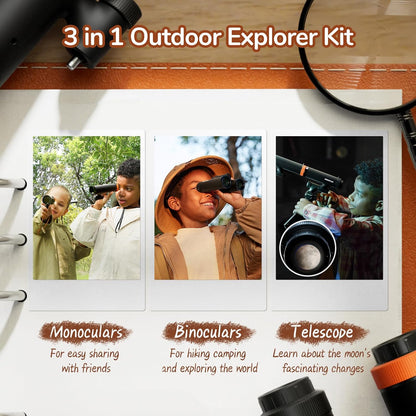 Science Can Binoculars for Kids & Beginners - 3 in 1 Portable Telescope with Adjustable Tripod & Phone Support,16X Magnification for Outdoor Exploration, Science Kit for Boys Girls 6-12 Years Old