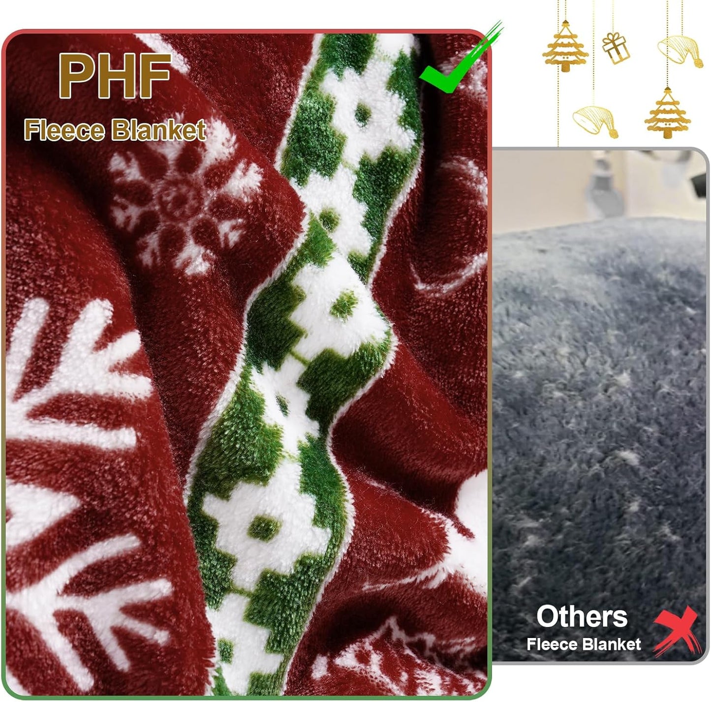 PHF Printed Fleece Throw Blanket, No Shed No Pilling Ultra Soft Plush Cozy Xmas Prints Theme Home Décor Flannel Blanket for Bed, Sofa, Couch and Gift, 50" x 60", Retro Christmas