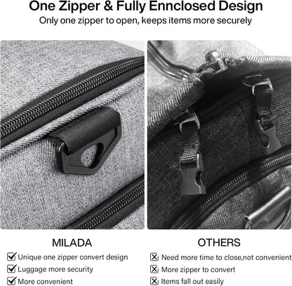 MILADA Convertible 2-in-1 Garment Duffel Weekender Bag Carry On Garment Bags for Travel Hanging Clothes Suit Bag Foldable Personal Item Business Overnight Bag with Shoe Compartment, Light Grey
