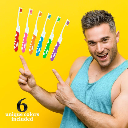 Portable Travel Toothbrush Kit - Built-in Cover, Folding, Collapsible for Hiking, Camping, Traveling - 6 Pack Firm Multicolor