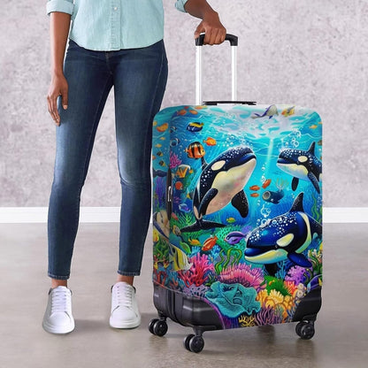 Killer Whale Luggage Cover Elastic Universal Luggage Covers for Suitcase Fit 22-25 Inch Zip Closure Suitcase Cover Protector for Travel Business Anti-Scratch Baggage Covers Case