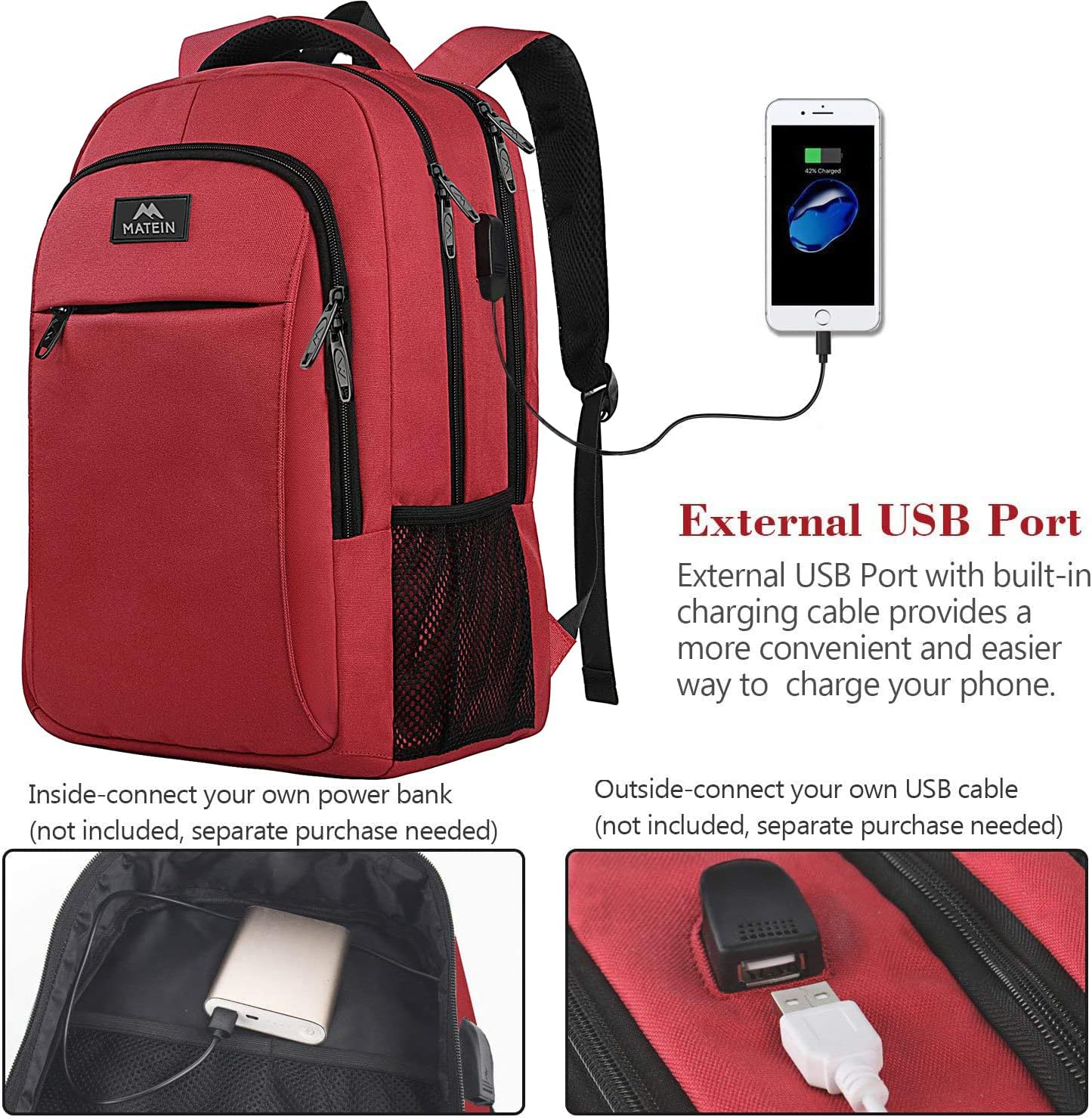 MATEIN Laptop Backpack for Womens, School Backpack with USB Port for Student Supplies and College Accessories, Water Resistant Travel Daypack Cute Book Bag for Teens and Ladies Fit 15.6 In Computer