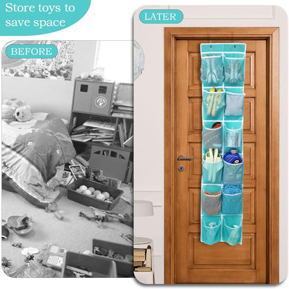Over the Door Hanging Shoe Organizer, 12 Pockets, Turquoise