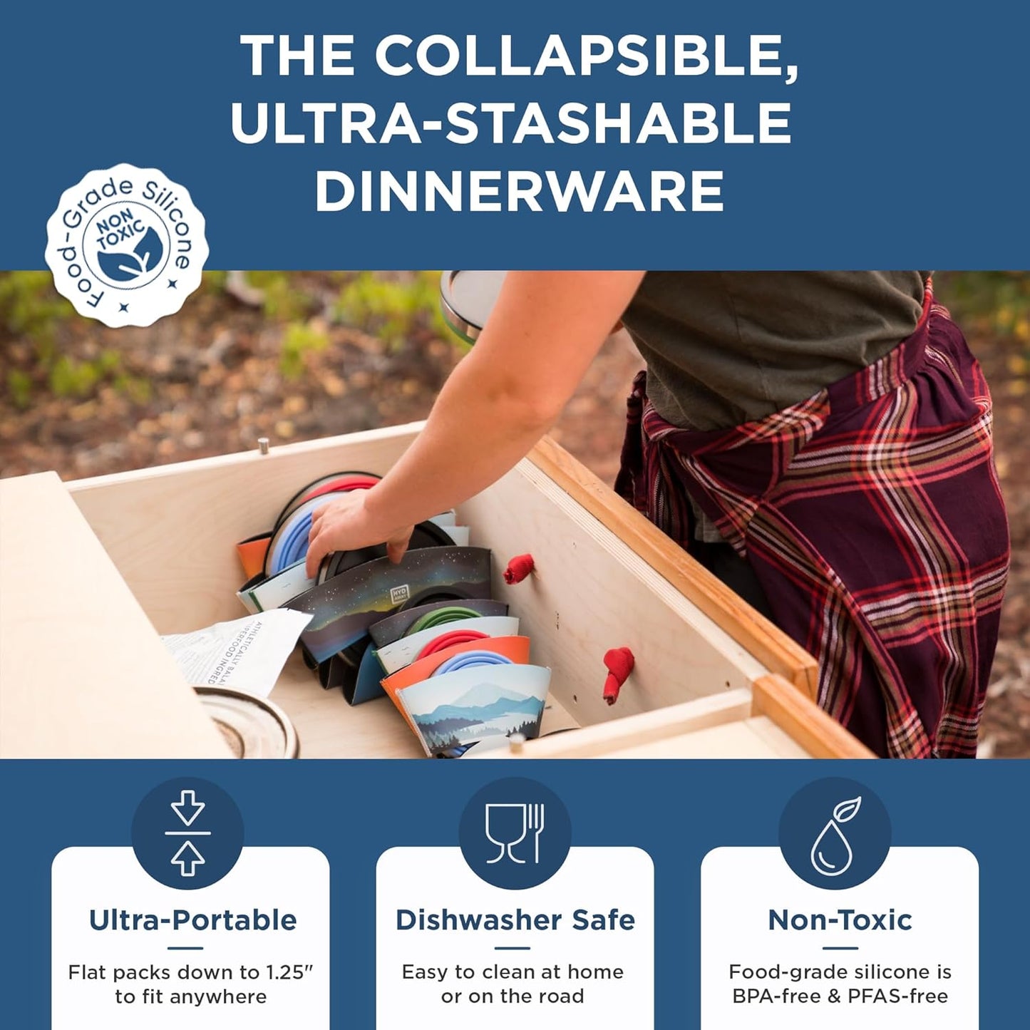 HYDAWAY 1-Quart Collapsible Insulated Bowl with Lid - BPA-Free, Leak-Resistant, Space-Saving Camp Bowl - Ideal for Hiking, Travel & Outdoor Meals