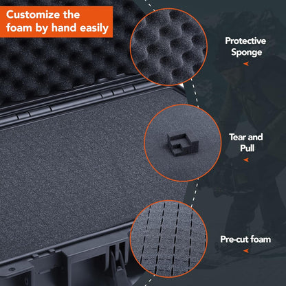 Lykus HC-3010 Waterproof Hard Case with Customizable Foam Insert, Interior Size 11.81x7.87x4.72 in, Suitable for Pistol, Camera, Lens, Drone, Mic, Flashlight, Electronics, Tools, and More