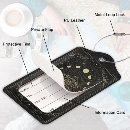 Zodiac Moon Phase Luggage Tag for Suitcase, Mushroom Luggage Tag with Privacy Flap & Name ID Label & Metal Loop, Travel Suitcase Tags for Women