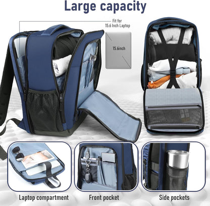 Travel Backpack, Business Anti Theft Slim Sturdy Laptops Backpack with USB Charging Port, Water Resistant College School Laptop Bag for Men & Women Fits 15.6 Inch Notebook (Navy Blue)