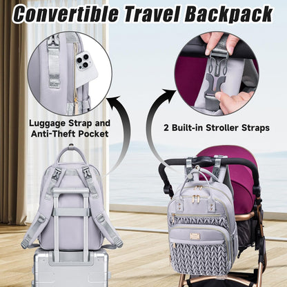 Diaper Bag Backpack,Stylish Baby Diaper Bag,Waterproof Travel Diaper Backpacks Baby Bags with Changing Pad,Stroller Straps,Insulated Pockets (Gray)