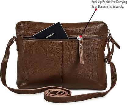 Wise Owl Accessories Small Soft Pebbled Real Leather Crossbody Handbags Purses Sling Crossover Shoulder Bag