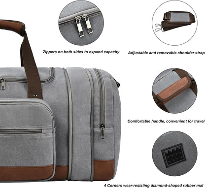 Litvyak Duffle Bag for Travel, 50L Canvas Travel Duffel Bags Overnight Weekend Gym Carry On Luggage Bag for Men & Women(Grey+Toiletry Bag)