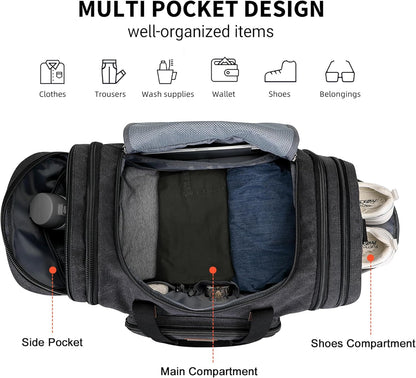 WITZMAN Mens Duffle Bags for Traveling Canvas Weekender Travel Bag Expandable Overnight Bag Carry on Bag(A8007 Black)