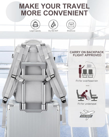coowoz Travel Backpack Carry On for Women Man Gym Backpacks with Laptop Compartment Mochila de Viaje Teacher Personal Item Backpack Airplane Accessories Must Haves Grey Small