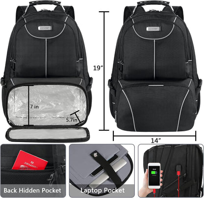VECKUSON Lunch Bag Backpack, Insulated Cooler Lunch Box Backpack, Extra Large Travel Laptop Backpack TSA Friendly RFID Computer College bag with USB Port for Women Men Fits 17.3 Inch Laptop
