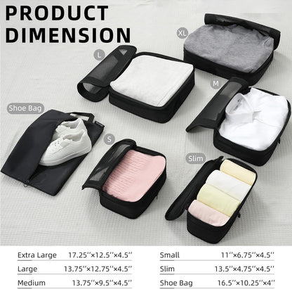 BAGAIL 4 Set/6 Set/8 Set Compression Packing Cubes Travel Accessories Expandable Packing Organizers (Square Mesh, 05-Black)
