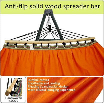 Tranquillo Sturdy Steel Hammock with Stand Premium Cotton Canvas Hammock, 600 lbs Capacity Hammock Stand Folding, Portable 30-Second Fold Unfold Hammock for Camping, Orange