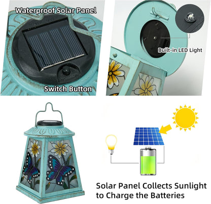 Butterfly Solar Lantern with Shepherd Hook, Outdoor Hanging Metal LED Garden Light Waterproof for Patio Yard Pathway, Unique Butterfly Lantern Decor and Meaningful Garden Gift for Mom Grandma Women