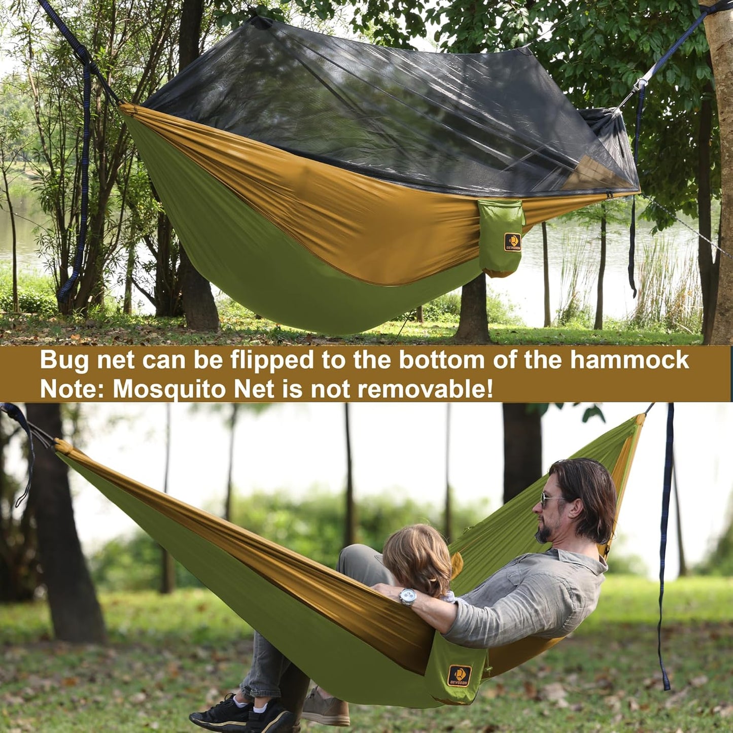 Camping Hammock with Net,Travel Portable Lightweight Hammocks with Tree Straps and Solid D-Shape Carabiners,Parachute Nylon Hammock for Outsides Backpacking Beach Backyard Patio Hiking