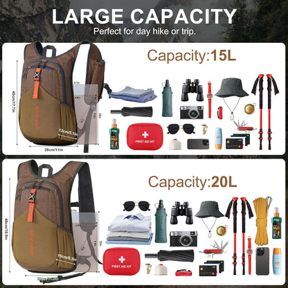 20L Small Hiking Backpack for Men Women Foldable Packable Back Pack Ultralight Hiking Daypack for Travel Camping Outdoor, Chocolate Brown