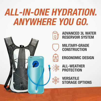 Military-Grade Hydration Backpack, 3L Water Reservoir Pack with Insulated Flow Tube, Tactical Outdoor Gear for Hiking Camping Cycling, Adjustable Padded Straps, Weather-Resistant Pack