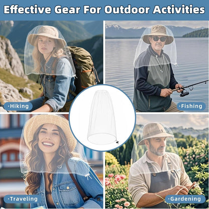 Oversized Mosquito Net 42 x 25 Inches Ultra Large Mosquito Head Net Face Neck Fly Mesh Netting Fits All Hats for Outdoor Camping Hiking Fishing Gardening Safari (White)