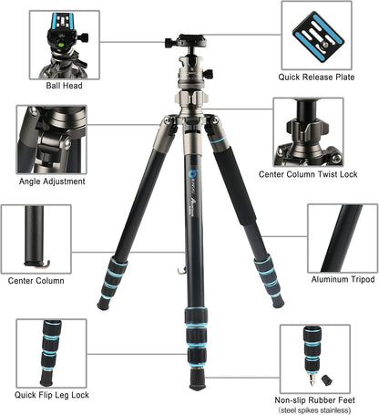 BONFOTO Portable Aluminum Alloy B674A Lightweight Camera Travel Tripod Monopod with Ball Head for DSLR (Bronze Grey)
