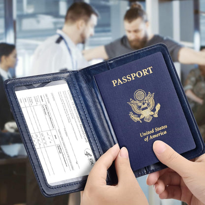 Passport and Vaccine Card Holder Combo, Passport Holder with Vaccine Card Slot, Passport Wallet, Passport Cover, Passport Case, Passport Holder for Women and Men(AB-Dark blue)