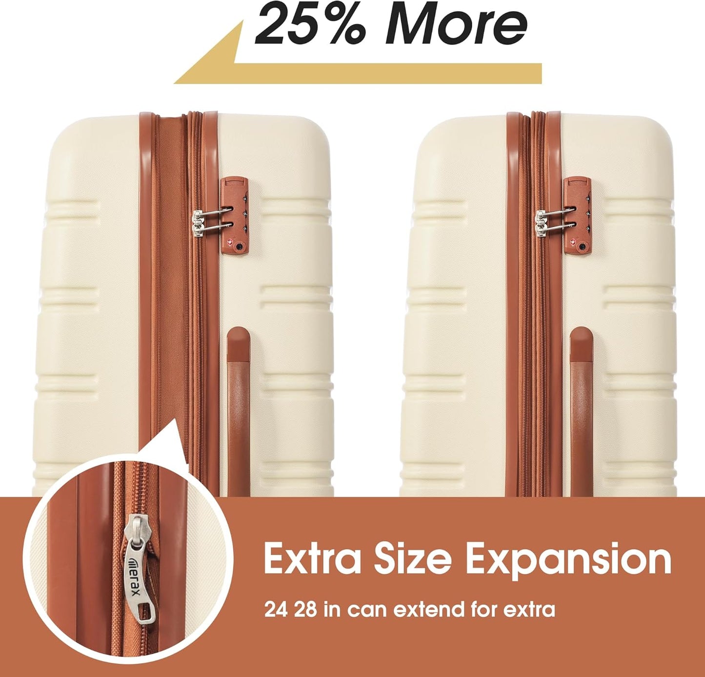 Merax Luggage sets of 3 Piece Carry on Luggage Airline Approved,Hard Case Luggage Expandable Checked Luggage Suitcase Set with Wheels(White)