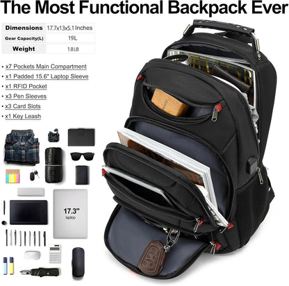Boavan Laptop Backpack for men, 15.6 inch Laptop Bag with USB Port, Waterproof Travel Work Backpack Purse, Anti-Theft Teacher Nurse Doctor Casual Bookbags Office Business backpack，Black