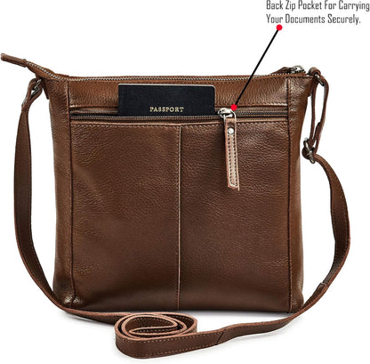 Small Soft Genuine Leather Crossbody Purse Women’s Sling Crossover Shoulder Travel Handbag with Triple Zipper