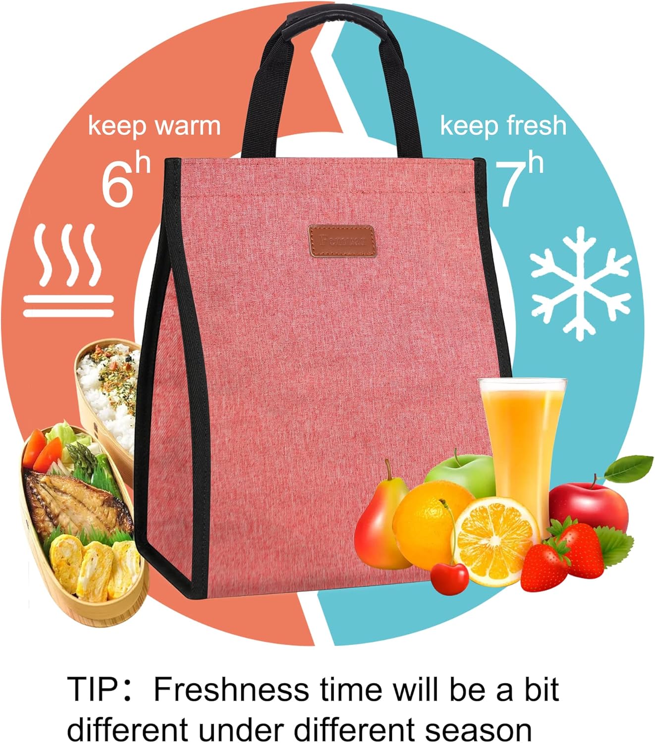 Lunch Bags for Women Insulated Reusable Lunch Tote with Internal Pocket, Lunch Tote bag for Work (Pink)