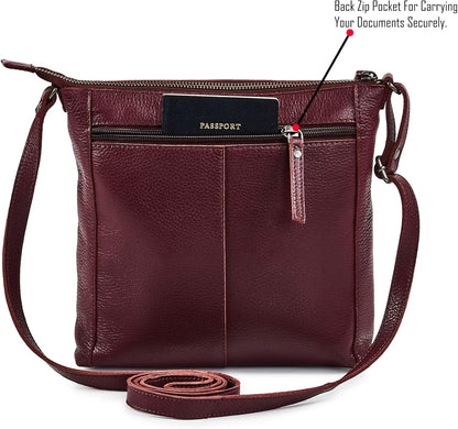 Small Soft Genuine Leather Crossbody Purse Women’s Sling Crossover Shoulder Travel Handbag with Triple Zipper