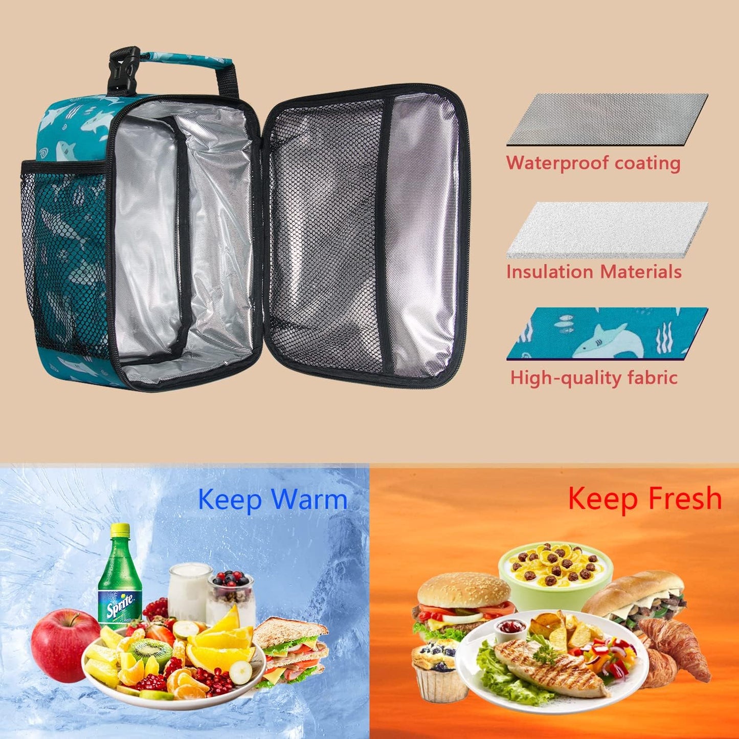 Hap Tim Lunch Box, Insulated Lunch Bag, Reusable Lunchbox Cooler Bag Shark (18654-SK)