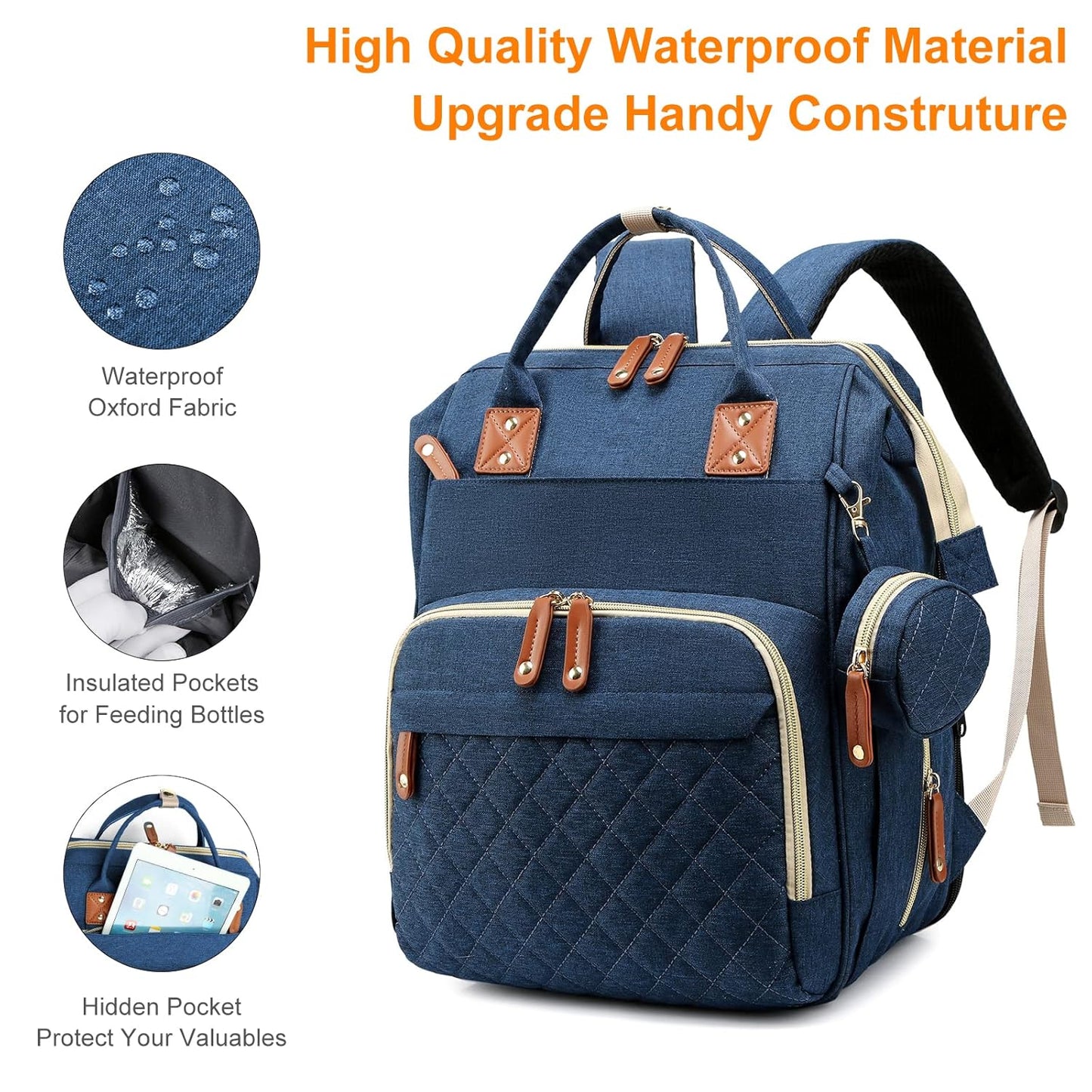 Diaper Bag, Backpack with Changing Station, Waterproof Baby Bag for Boys & Girls, USB Charging Port for Parents, Travel Backpack Baby Essentials & Lovely Baby Shower Gifts,Blue