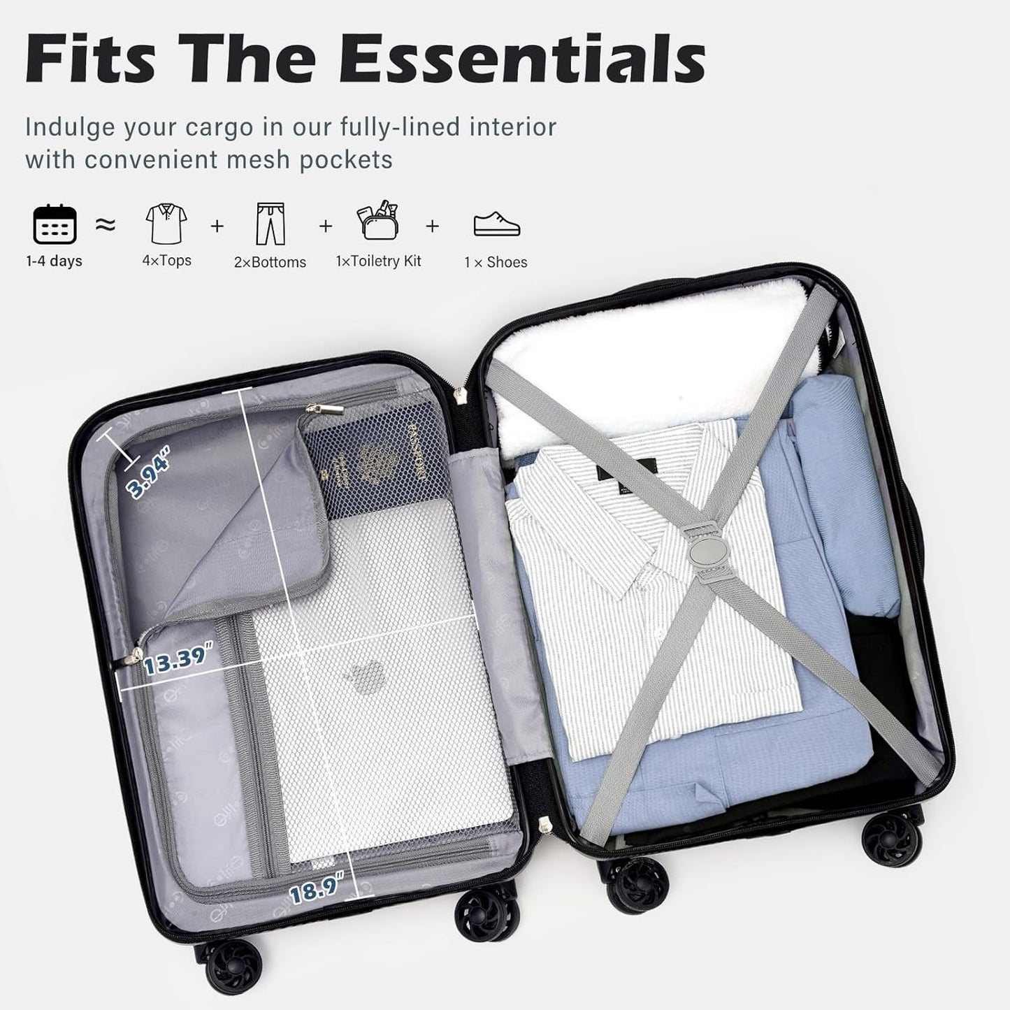 Coolife Carry On Luggage Airline Approved with Wheels Hard Shell Suitcase Spinner TSA Lock Telescopic Handle 20-inch,Blue