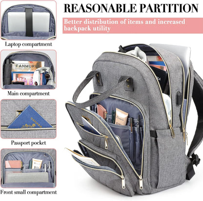 Laptop Backpack for Women Men, School Backpacks for Teens Girls Boys, 17.3 Inch Work Laptop Bag with USB Port Charging, Water Resistant College Bookbags for Girls, Grey