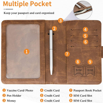 TIGARI Passport Holder for Travel Women Men, PU Leather Waterproof RFID Passport Holder Wallet Cover Case Sleeve, Family Vacation Plane Cruise Travel Document Organizer Essentials-Brown
