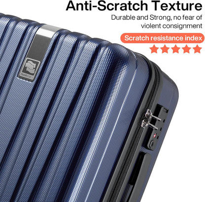Hanke 24 Inch Luggage Suitcases With Spinner Wheels Lightweight PC Hard Shell Rolling Suitcase With Travel Locks,Checked-Medium 24-Inch(Dark Blue)