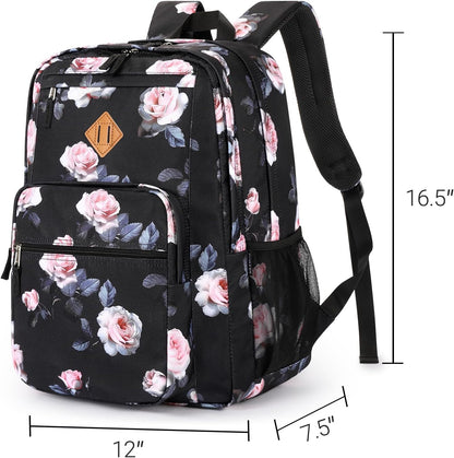 ZORFIN 26L Backpack for College, and Travel: Water Resistant Bookbag - Rose Black
