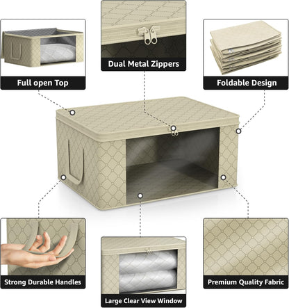 Sorbus Medium Clothes Storage Bags - Foldable Blanket Storage Bins for Organizing Bedroom, Closet, Clothing, Comforter, Organization with Clear Window, Lids and Carry Handles - Set of 8
