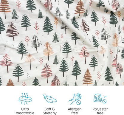 Quiggly Travel Crib Sheets for Guava Lotus, 2 Pack Organic Cotton Jersey Knit, Vibrant Forrest & Tree Patterns - Fits Travel Crib Mattresses for Boys & Girls