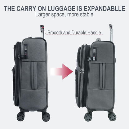 KROSER Softside Expandable Carry On Luggage with Spinner Wheels & Built-in TSA Lock, Durable Suitcase Rolling Luggage with USB Port, Carry-On 20-Inch, Grey