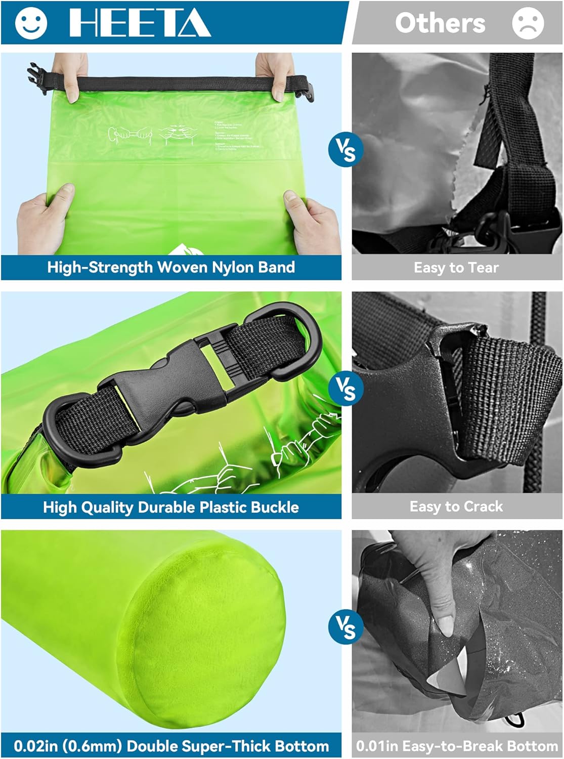 HEETA Dry Bag Waterproof for Women Men, 5L/10L/20L/30L/40L Roll Top Lightweight Dry Storage Bag Backpack with Phone Case for Travel Swimming Boating Kayaking Paddle Board Camping Beach Accessories