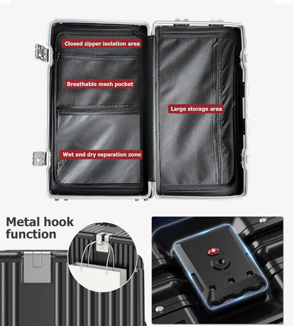 feilario 26in Super Large Captain Aluminum Frame Hardside Spinner Wheels Luggage, Zipperless Checked Suitcase with Cup Holder/Phone Holder