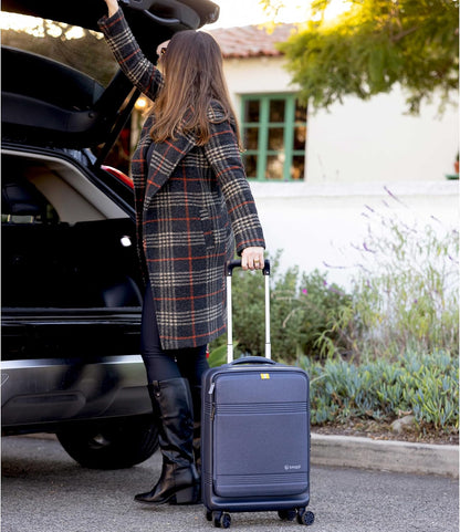 biaggi Runway Hybrid Carry-On Luggage - Polycarbonate Shell, Lightweight Expandable Travel Bag, Expandable, TSA-Approved (Hardside Carryon, Navy Blue)