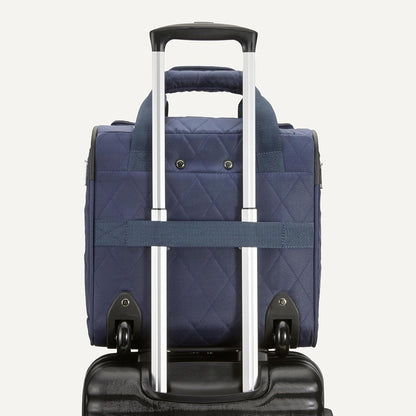Amazon Basics Underseat Carry On Luggage with Wheels - 14" Rolling Travel Bag, Navy Quilted