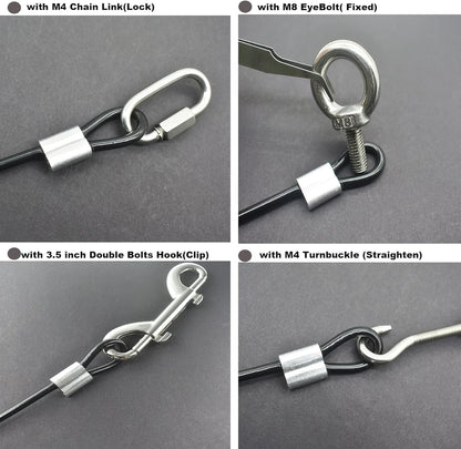 10 Pcs 4mm Wire 12 inch Vinyl Coated Stainless Steel Cable with Loops Short Wire Rope Lanyard Lock Security Chain Link for Outdoor Gates, Black(4mm x 12inch)
