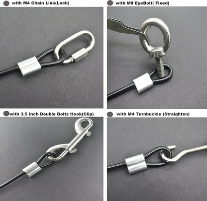 5 Pcs 4mm Wire 48 inch Vinyl Coated Stainless Steel Cable with Loops Short Wire Rope Lanyard Lock Security Chain Link for Outdoor Gates, Black(4mm x 48inch)