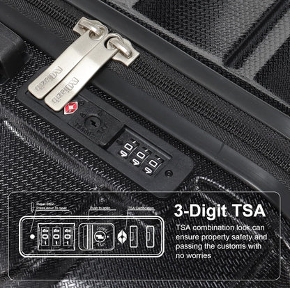 Hardshell Luggage Sets 3 Piece ABS+PC Travel Suitcase Hard Sided Luggage with Spinner Wheels Checked Luggage Durable Lightweight Hard Case Luggage (Black)